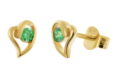 trendor Schmuck Damen Ohrstecker 925 Silber Vergoldet Herz Grün 21412-11