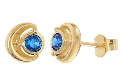 trendor Schmuck Damen Ohrstecker 925 Silber Vergoldet Zirkonia Saphir-Blau 21430-05
