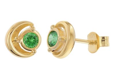 trendor Schmuck Damen Ohrringe 925 Silber Vergoldet Zirkonia-Stecker Grün 21430-11