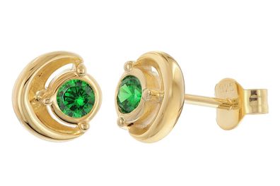 trendor Schmuck Damen Ohrringe 925 Silber Vergoldet Zirkonia Arctic-Grün 21430-12