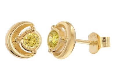 trendor Schmuck Damen Ohrstecker 925 Silber Vergoldet Zirkonia Peridot-Gelb 21430-13