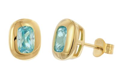 trendor Schmuck Damen-Ohrstecker 925 Silber Vergoldet Zirkonia Aquamarinblau 21446-0