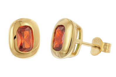 trendor Schmuck Damen-Ohrstecker 925 Silber Vergoldet Zirkonia Orangerot 21446-10