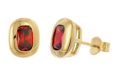 trendor Schmuck Damen-Ohrstecker 925 Silber Vergoldet Zirkonia Granatrot 21446-16