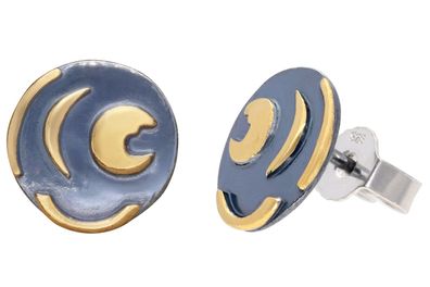 trendor Schmuck Ohrringe Himmelsscheibe von Nebra 925 Silber schwarz/gold ?10 mm 215
