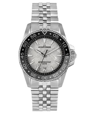Jacques Lemans Herren-Taucheruhr Liverpool Diver Stahl/Grau 20 bar 1-2205L