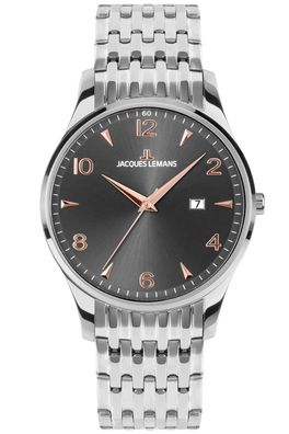 Jacques Lemans Herrenuhr London Anthrazit/Roségoldfarben 1-2215J