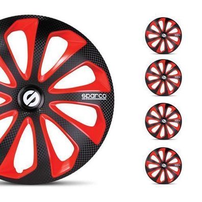 Sparco Radkappen 15 Zoll Sicilia Schwarz Rot Carbon 4tlg