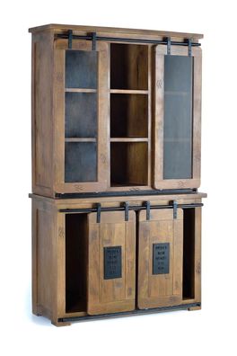 Vitrine aus Mangoholz und Metall mit Glastéren-1332