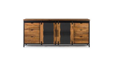 Sideboard aus Mangoholz und schwarzem Metall-1427