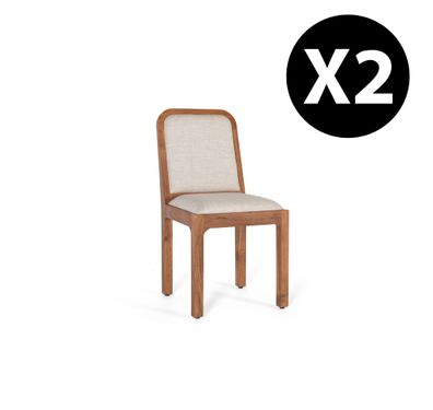 2er - Set Stéhle aus Akazienholz und beigem Stoff-1501