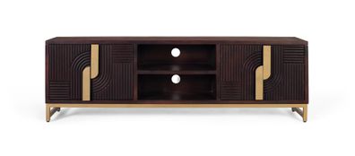 TV-Schrank aus massivem Mangoholz mit goldenem Metallsockel-2229