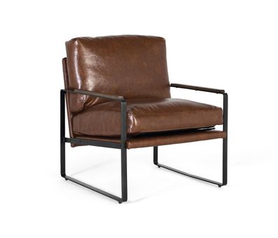 Sessel aus schwarzem Eisen und gealtertem braunem Kunstleder-2252