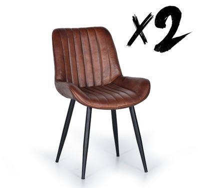 Brauner Lederstuhl mit Metallbeinen-6134