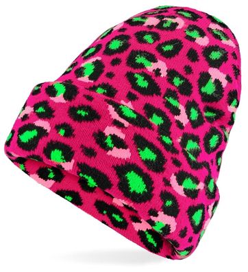 Mütze Neon Pinkes Leopardenmuster