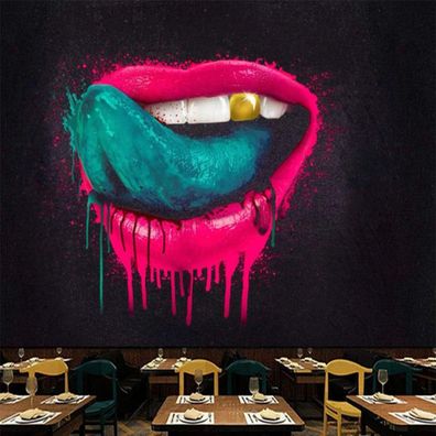 Vlies Fototapete Wandtapete Wandbilder Graffiti Goldenen Zähnen Großem Mund 4433