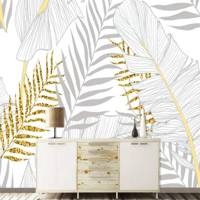 Vlies Fototapete Wandtapete Wandbilder Abstrakte Goldene Pflanzen Bananenbl 4435