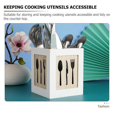 Wooden Cutlery Holder & Utensil Organizer Box for Forks/Spoons/Chopsticks, Counterto