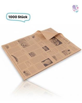 Einschlagpapier aus Pergament-Ersatzpapier im Newspaper-Design 1/4 Bogen 50 x 37,5 cm