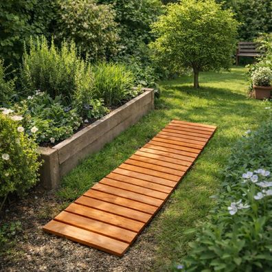QLS Gartenweg Zedernholz 250x43cm Holzweg Terrasse Gartenpfad 11427