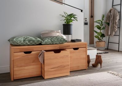 Garderobenbank mit 3 Schubkästen 120cm 'Stockholm' Buche massiv