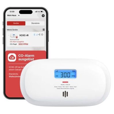 XC0C-iR Intelligenter Kohlenmonoxidmelder 2,4 GHz Wi-Fi, Stummschaltung per App