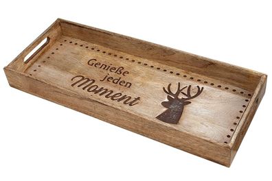 Gilde Deko Tablett "Hirsch" natur, aus Mangoholz "Genieße jeden Moment" nicht