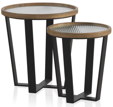 2er Set runde Couchtische mit Glas