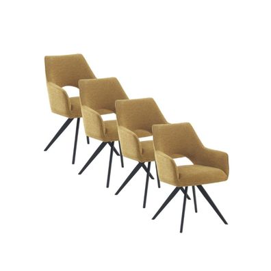 4er Set senfgelben gepolsterten Drehsesseln