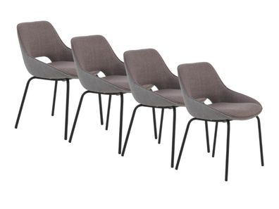 4er-Set Polsterstühle zweifarbig, granatrot/grau, schwarze Metallbeine