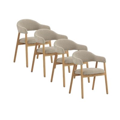 4er-Set Sessel aus natürlichem Eichenholz mit Polsterung in Beige