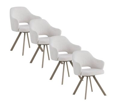 4er-Set Sessel mit cremefarbenem Chenille-Bezug