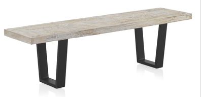 Bank aus Mangoholz in weiß patinierter Farbe