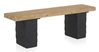 Bank in Fichtenholzoptik mit Sockel aus Polyresin mgo