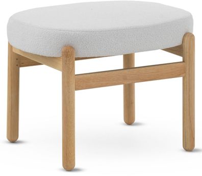 Bank mit weißem Bouclé-Bezug, Struktur und Beine aus Kiefernholz