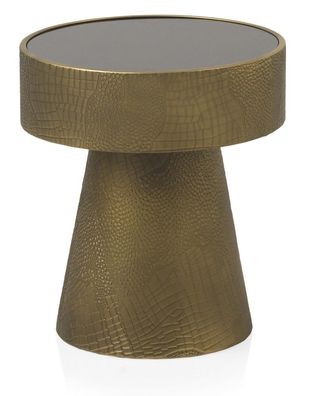 Beistelltisch aus goldfarbenem Metall und schwarzem Glas