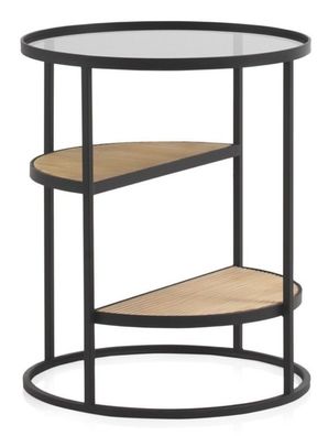 Beistelltisch aus Metall mit Holz und Glas