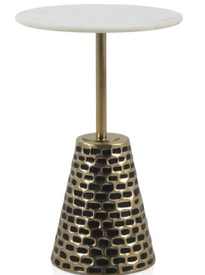 Beistelltisch mit antikgoldenem Metallsockel Marmorplatte, weiß