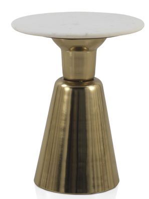 Beistelltisch mit goldfarbenem Metallgestell und weißer Marmorplatte
