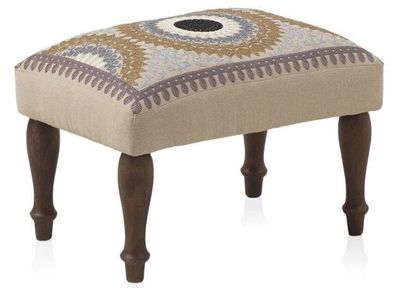 Gepolsterte Ottomane mit leinenfarben Holzbeineeinenen