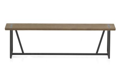 Große Metallbank mit Holzsitz