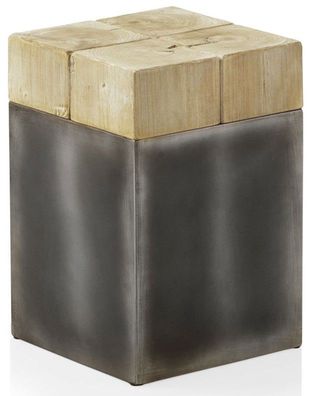 Hocker aus Fichtenfurnier mit metallisch lackiertem Sockel