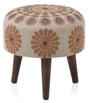 Kleiner Pouf mit Holzbeinen in der Farbe Leinen