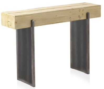 Konsole aus furniertem Fichtenholz mit metallisch lackierten Beinen