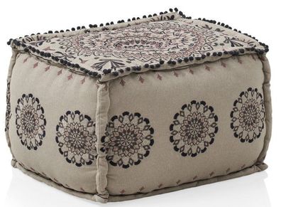 Rechteckiger Hocker aus leinenfarbem Stoff