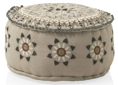 Runder Stoffhocker Durchmesser 55 cm leinenfarb