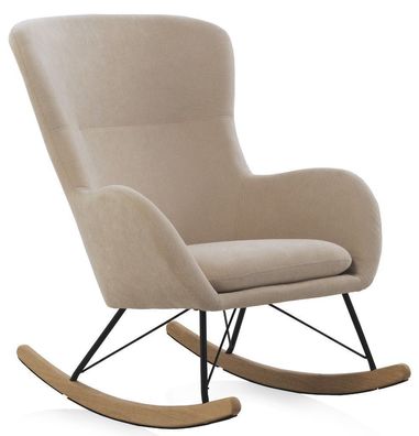 Schaukelstuhl, gepolstert, beige, Metallbeine und Kufen aus Buchenholz