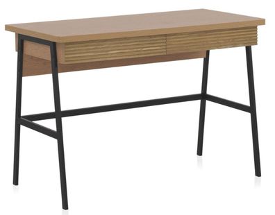 Schreibtisch aus natürlichem Eschenfurnier mit schwarz Metallfüßen