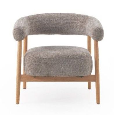 Sessel aus eichenholz mit graubraunem bezug