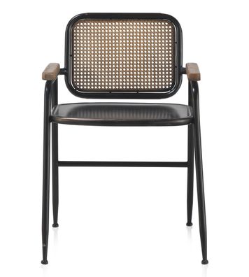 Sessel mit bronzefarbener Rückenlehne und schwarz Metallgestell